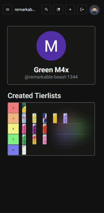 A user profile on mobile, listing the tier lists they have created
